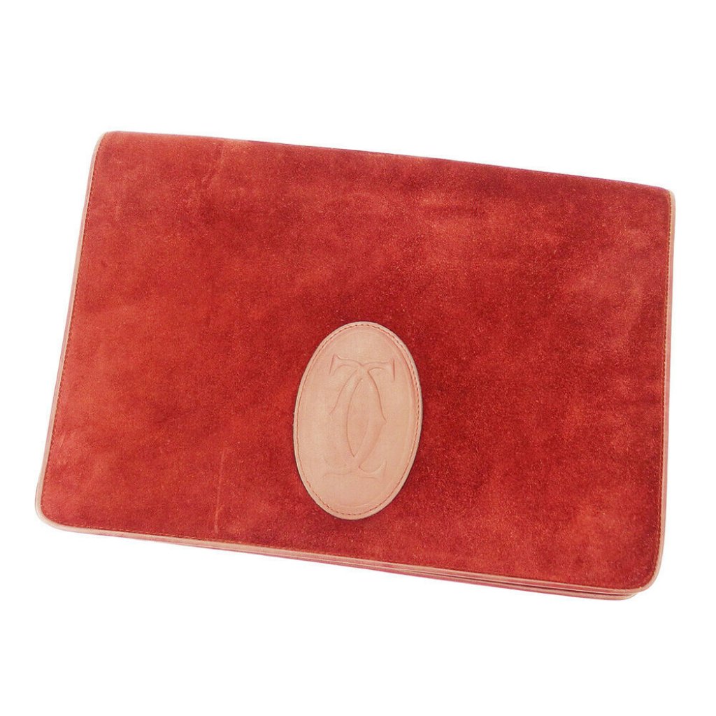 Cartier Clutch Bag Mast Line Bordeaux Suede ~ Leather Authentic Used